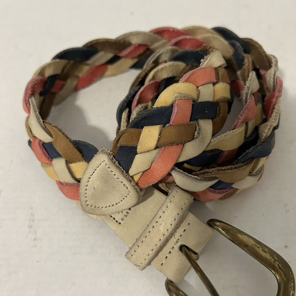 Vintage Multicolored Belt Women Sz Medium Leather Braided Woven Y2K 90s Style
